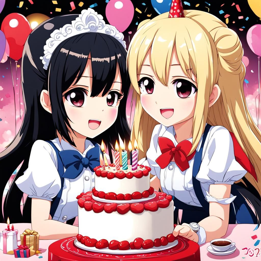 Anime Girls Celebrate Birthday in Chibi Style