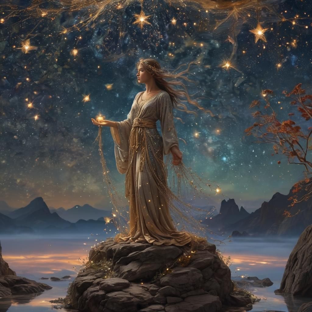 Celestial Being Collecting Stars for Magical Lamps