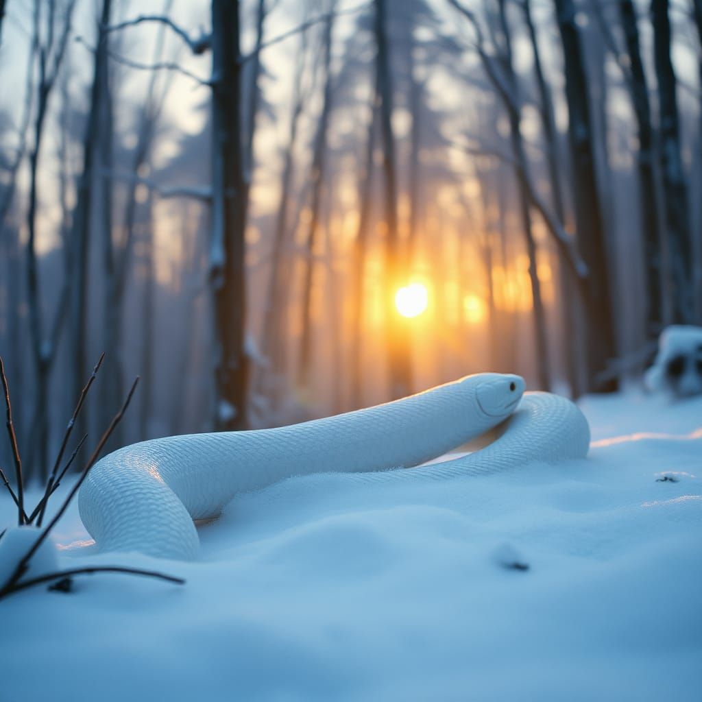 Majestic Snow Snake in Winter Forest, Cinematic Style