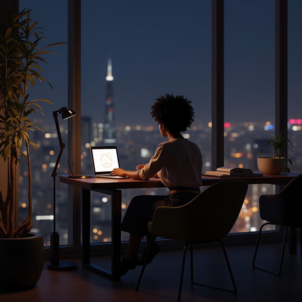 Sultry Businesswoman Amidst Cityscape Glory