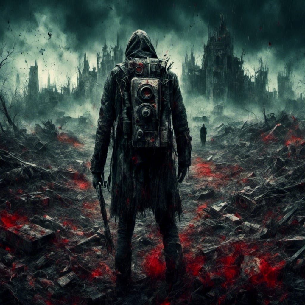 Atomic Wasteland: Lone Figure in Dark Fantasy Style