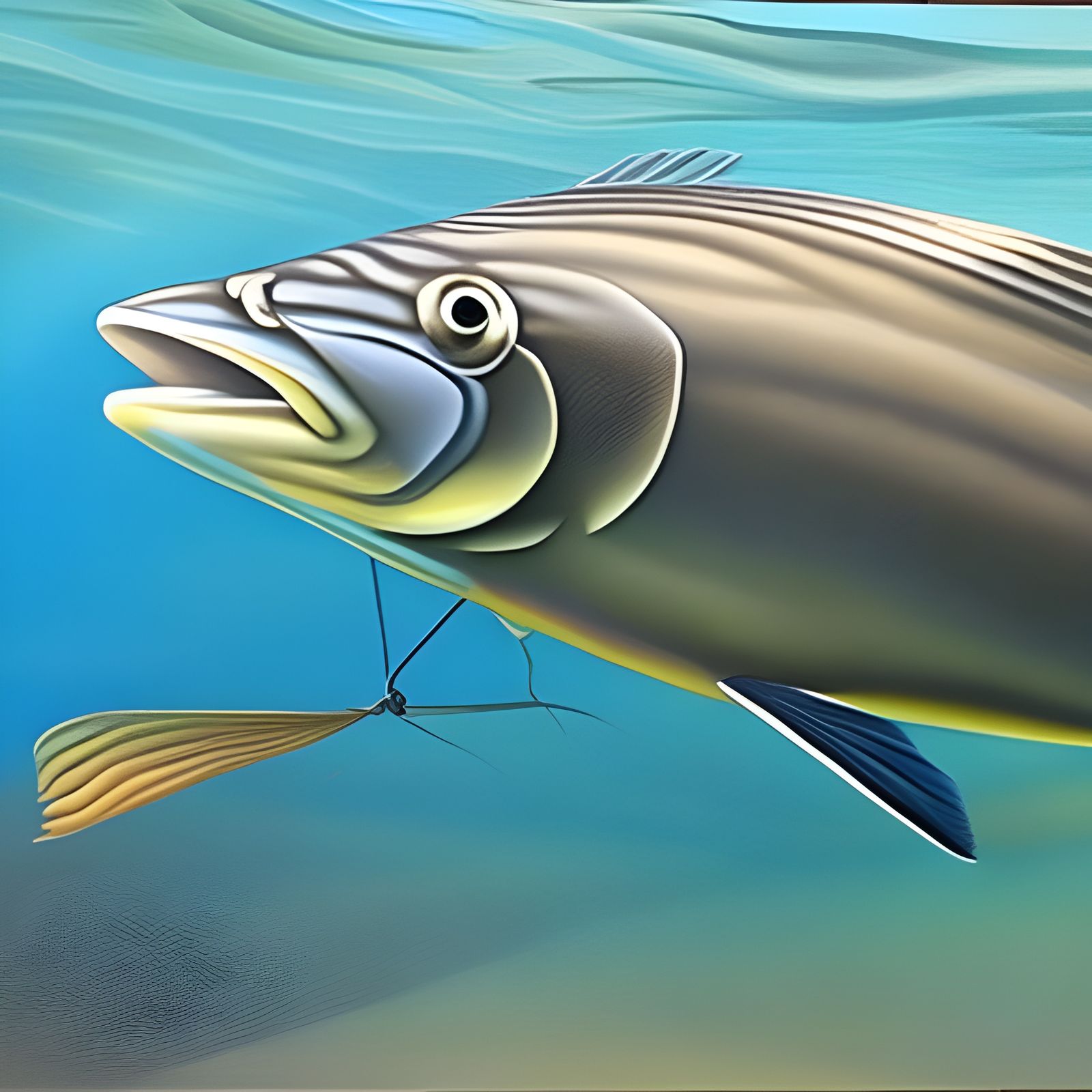 Surreal Hyperrealistic Fish Swimming in Sunrays