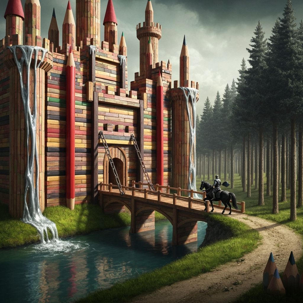 Castle of Colored Pencils in Surreal Dark Fantasy Transforma...