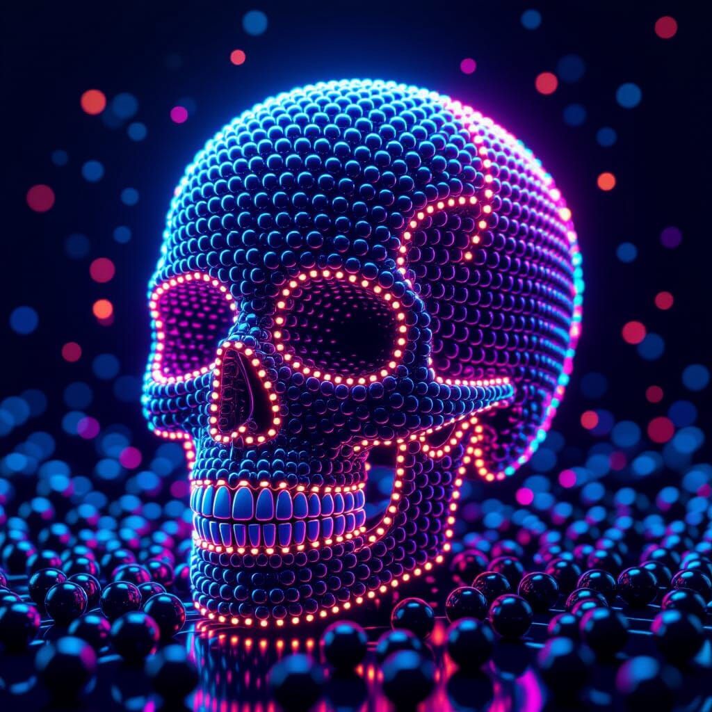 Vibrant 3D Skull Made of Glowing Beads