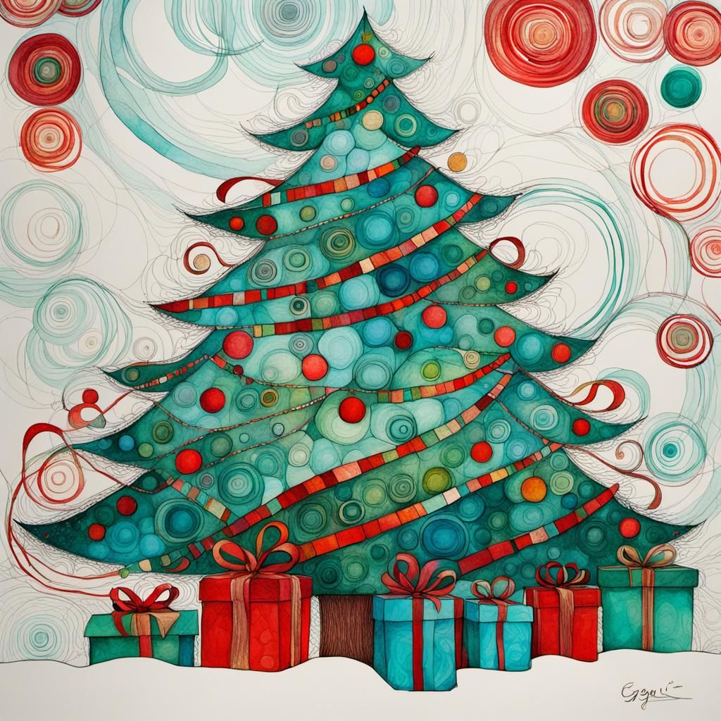 Festive Christmas Tree in Art Nouveau Style