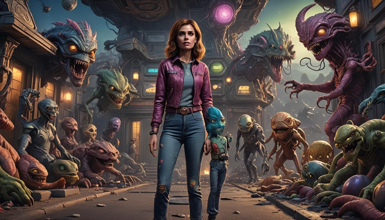 Alien Monsters in Multicolored World: Detailed Matte Paintin...