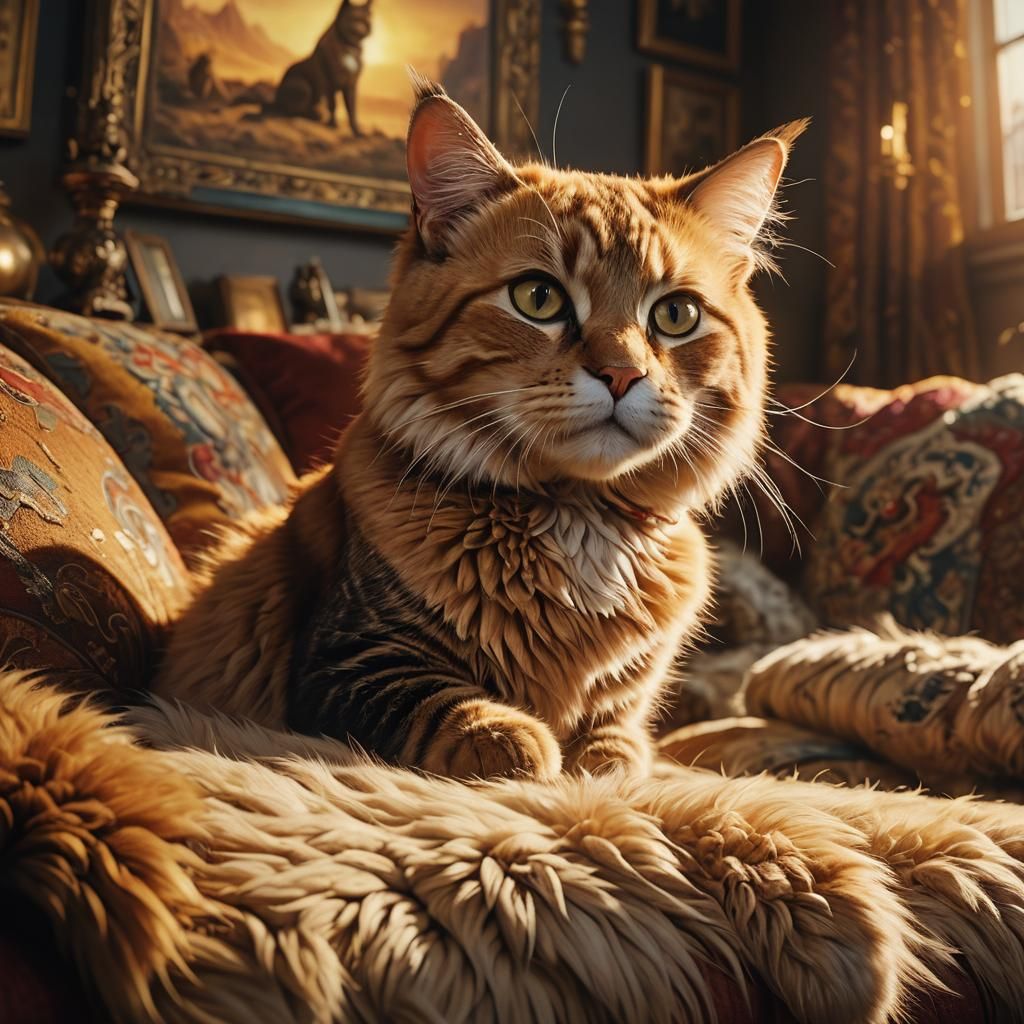 Siamese Cat Playing on Couch: Cinematic Digital Art