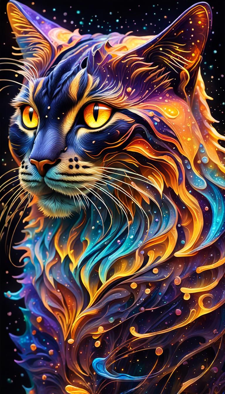 Neon Amber Cat Aura in Cosmic Fantasy
