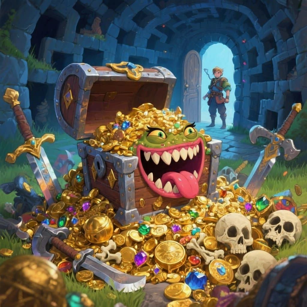 Mischievous Anime Mimic Guarding Dungeon Treasure