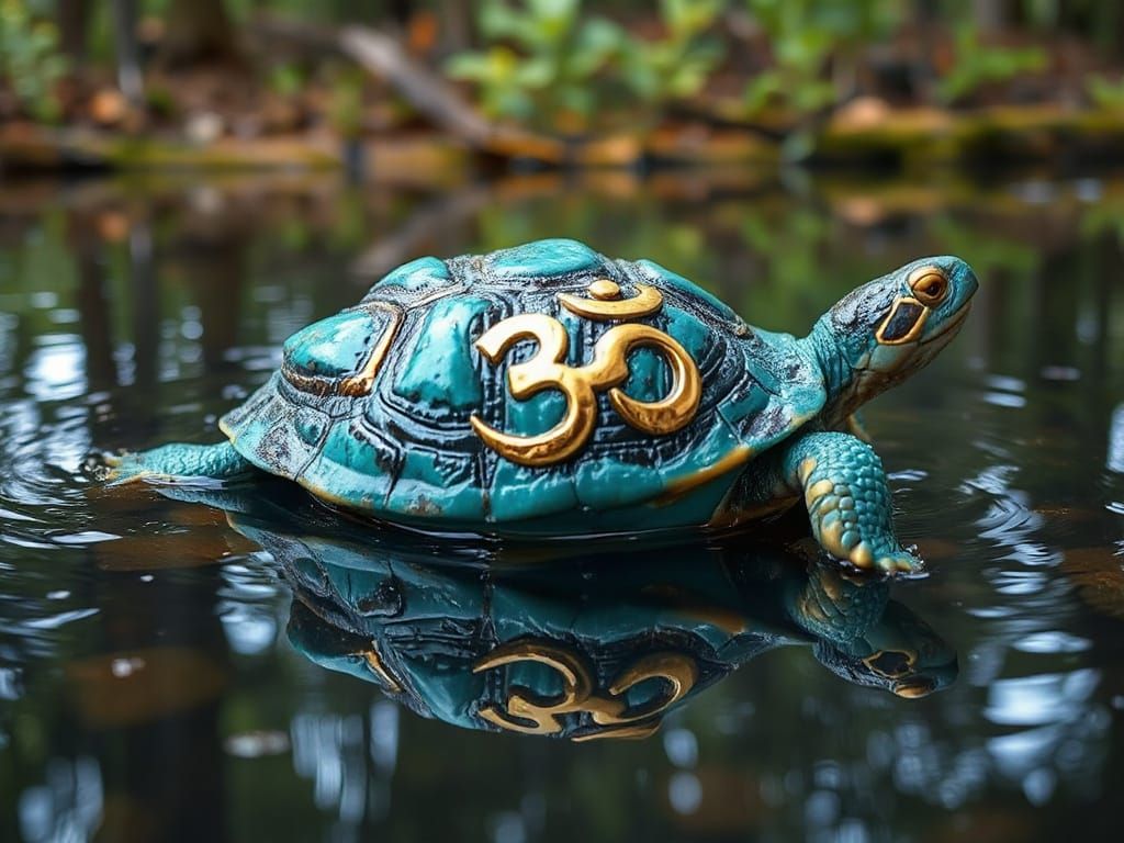Liquid Turquoise Tortoise Emerging from Holy Water