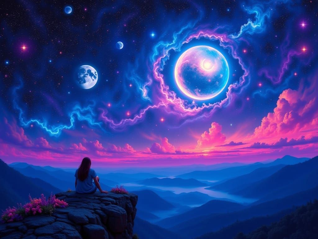 Cosmic Dreamscape in Vibrant Colors and Abstract Expressioni...