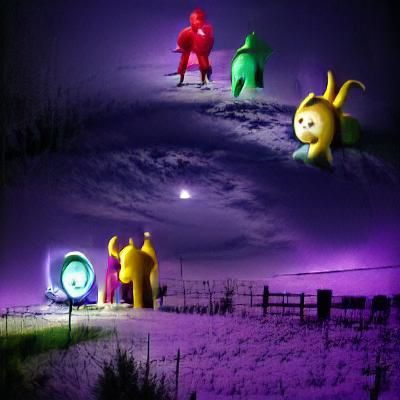 Teletubbies Under a Strange Night Sky