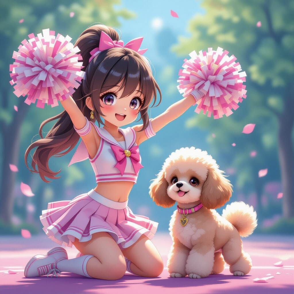 Magical Fairy Cheerleader and Poodle, Anime Art