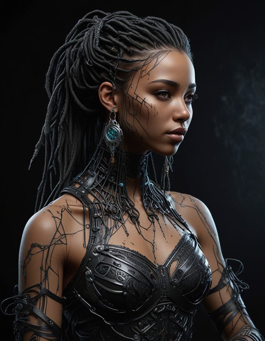 Rasta Cyborg with Glowing Skin in Dark Mist