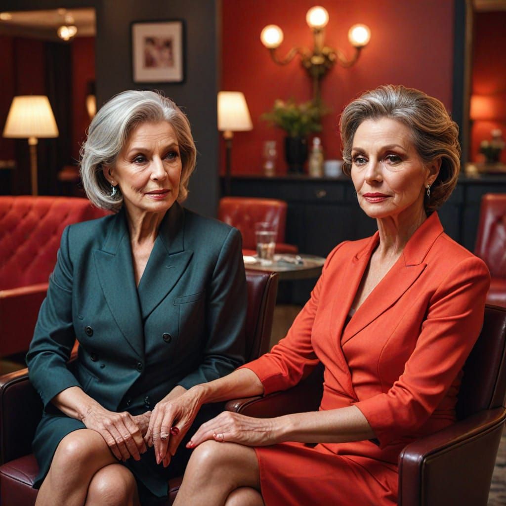 Elegant Women Share Secrets in a Hair Salon Masterpiece