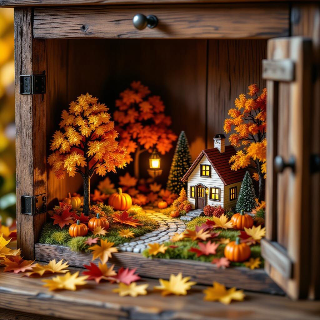 Cozy Miniature Autumn Worlds Inside Rustic Cupboard