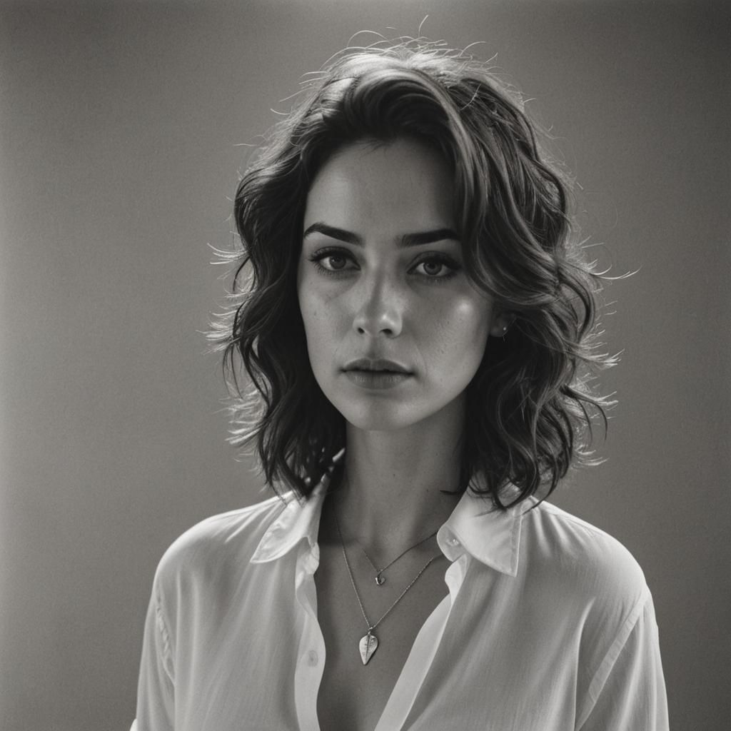 Monochrome Portrait of a Young Woman with Wavy Hair
