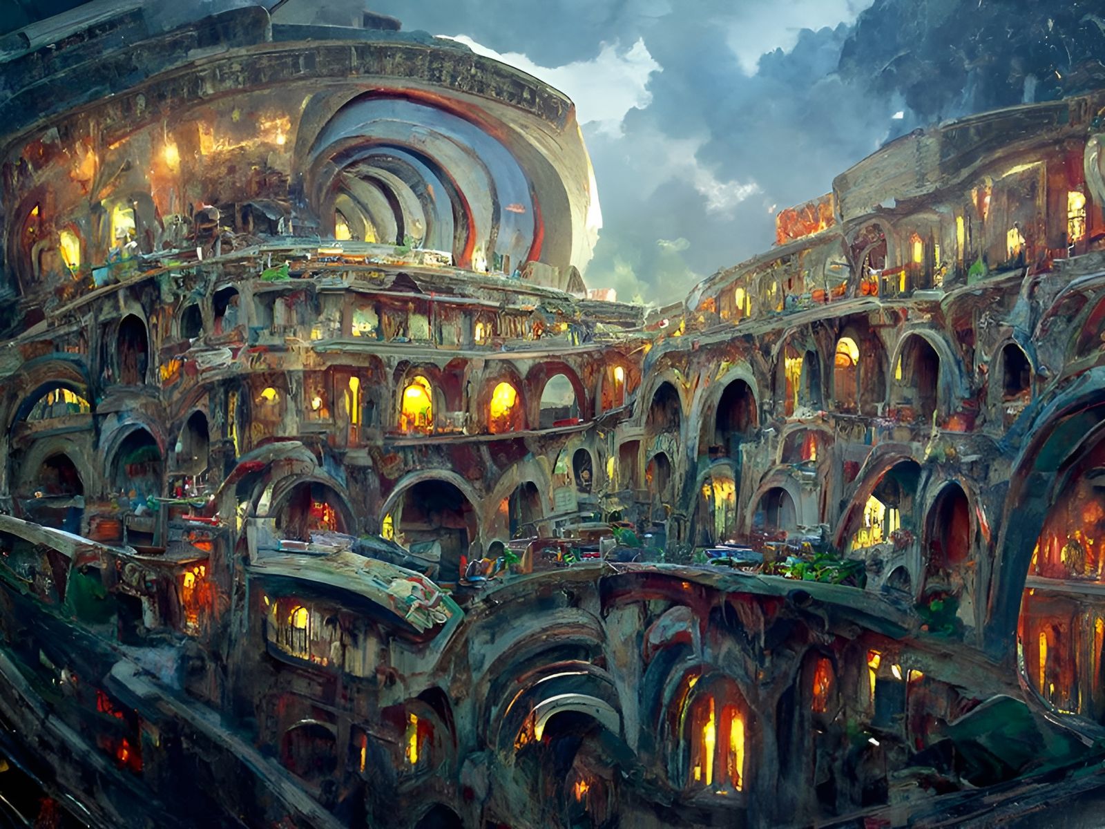 Surreal Art Nouveau Colosseum Concept Art