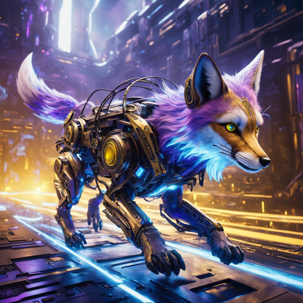Sleek Robotic Fox Soars Through the Air in Electrifying Blue