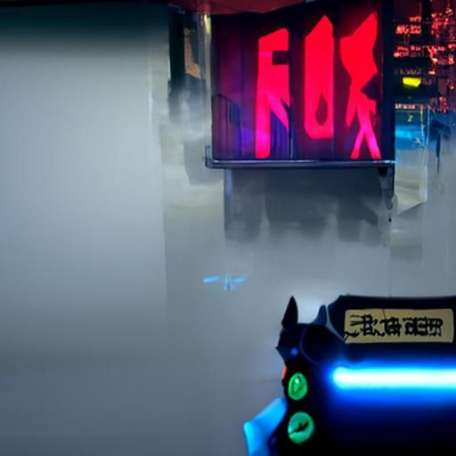 Cyberpunk Fire Fox with Multiple Tails