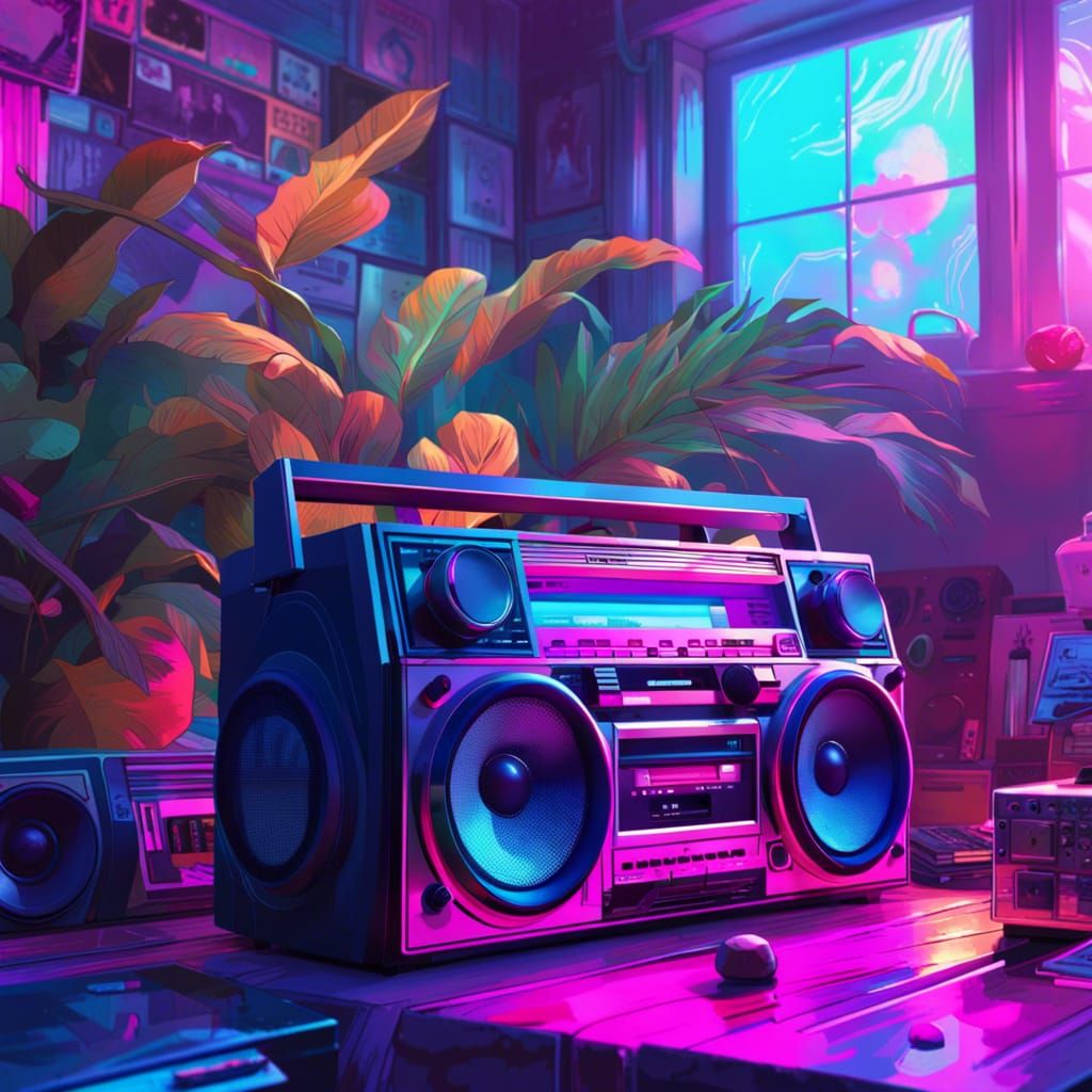 Vaporwave Boombox in 80s Aesthetic