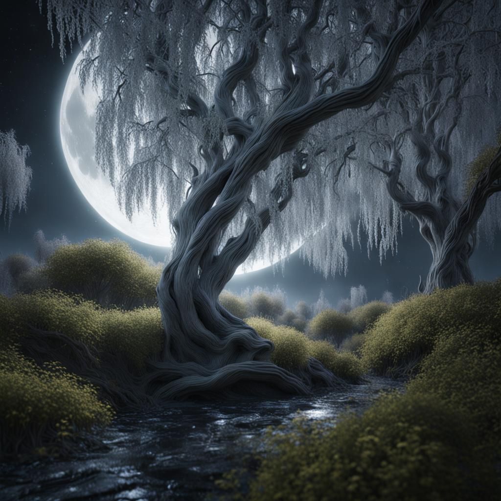 Enchanting Silver Moonlight Willow Forest in High Detail