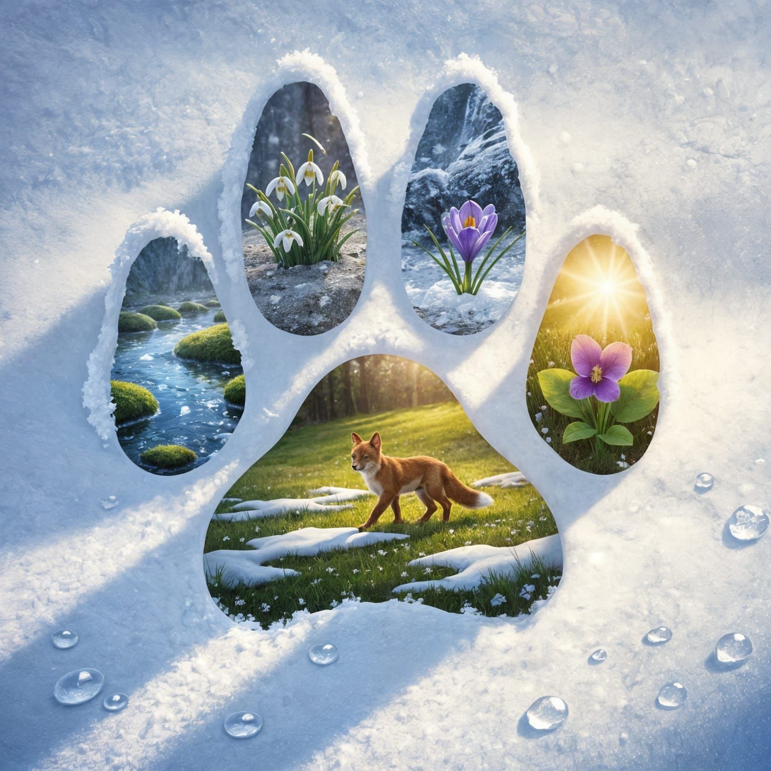 Paw Print Symbolizing Spring's Gentle Arrival in Digital Art