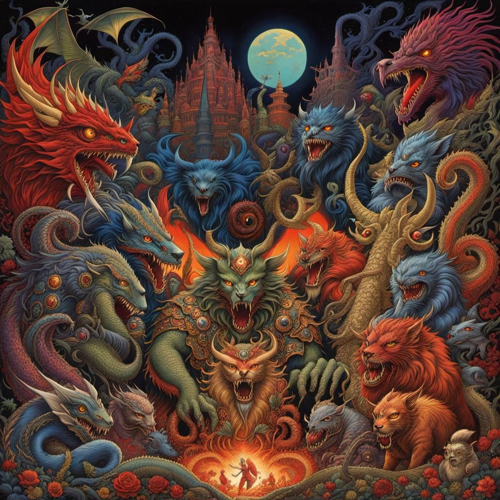 Secret Society of Monsters in Mixed Media Style