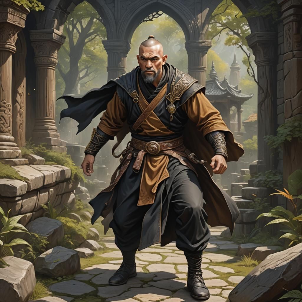 D&D Monk in Larry Elmore Style, Hand-Drawn