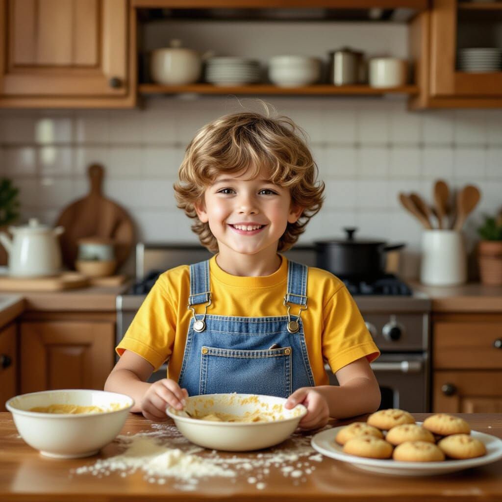 A Boy Baking Cookies in 90s Style