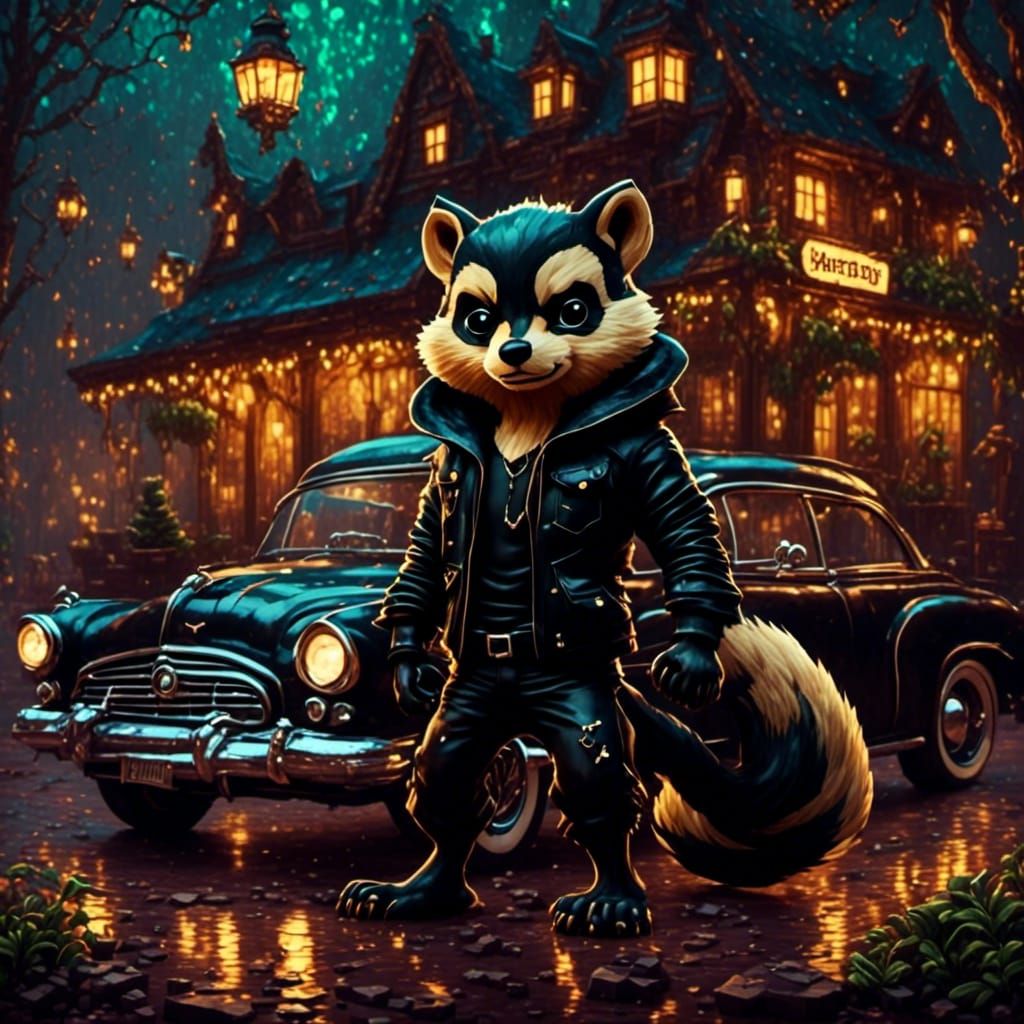 Beefy Pine Marten Greaser in 1950s Diner