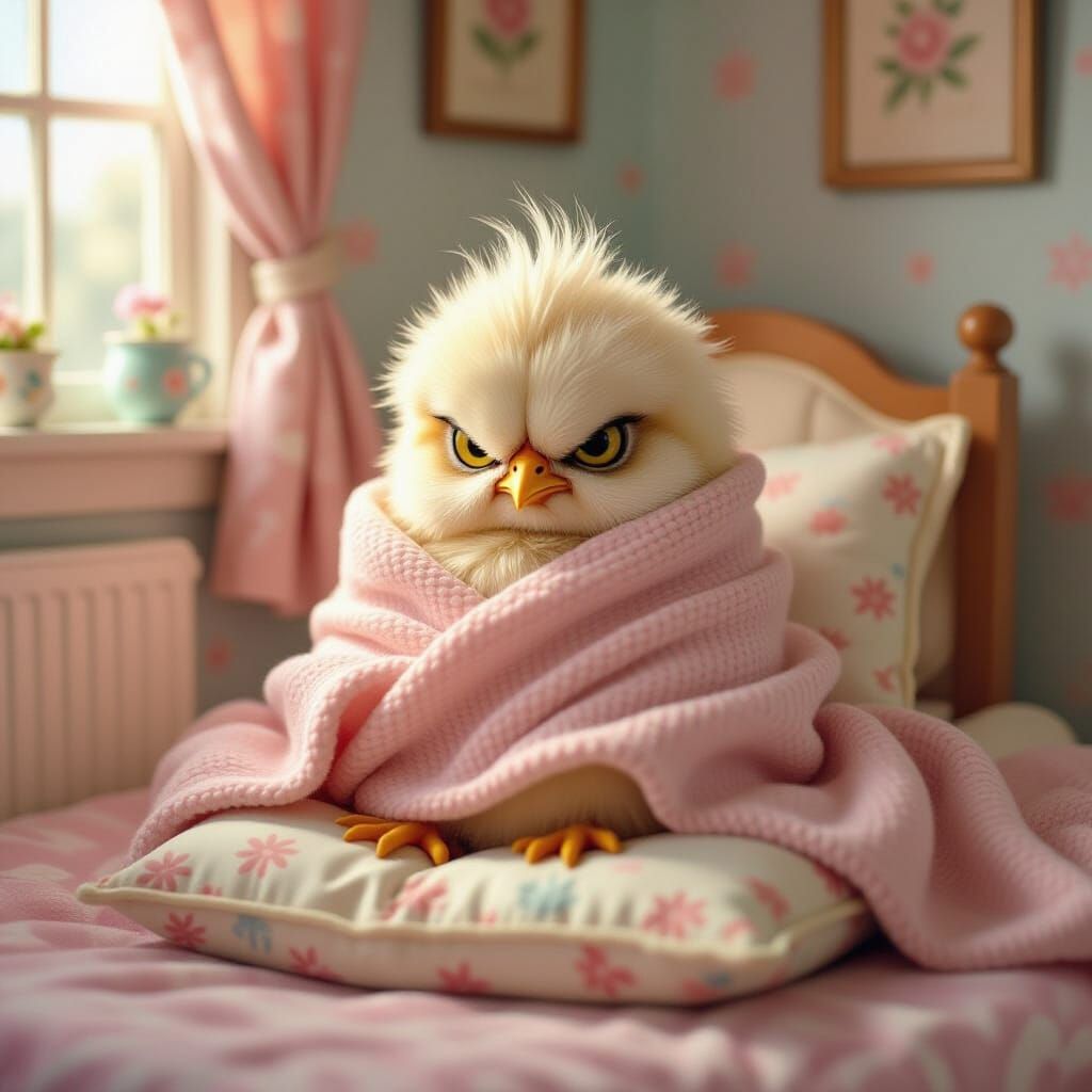 Cozy Chick with Bedhead in Whimsical Style