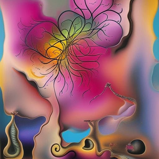 Pink Flower Fractal: Surrealist Melting Canvas