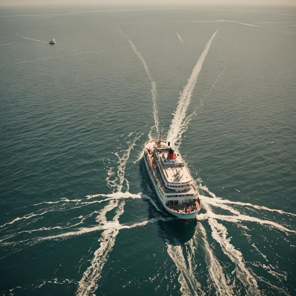 Vintage Car Ferry VISURGIUS on the Open Sea