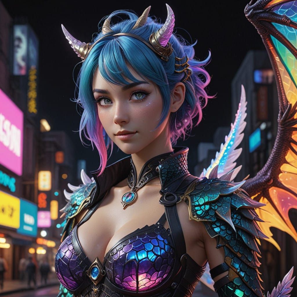 Anime-Style Dragon Girl in Vibrant Colors