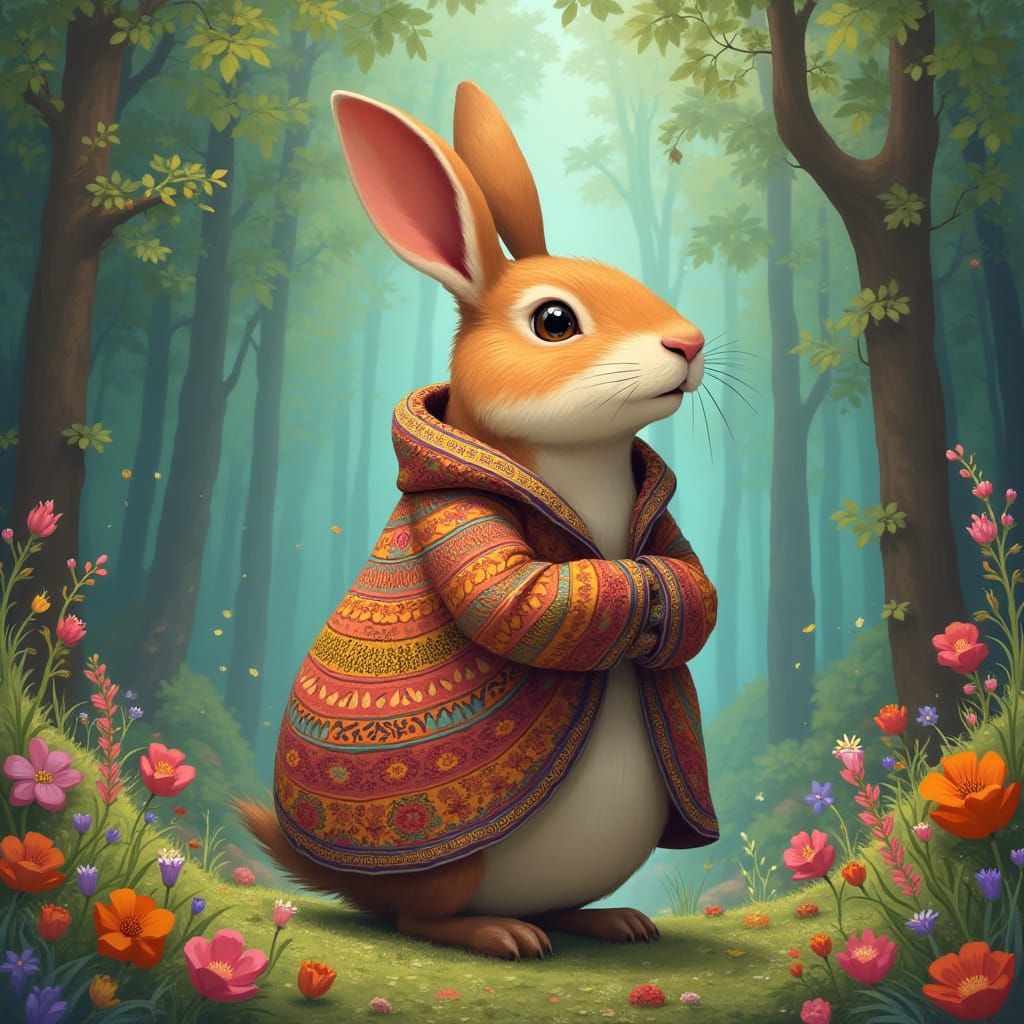 Capybara-Rabbit Hybrid in Whimsical Forest, Fantasy Art