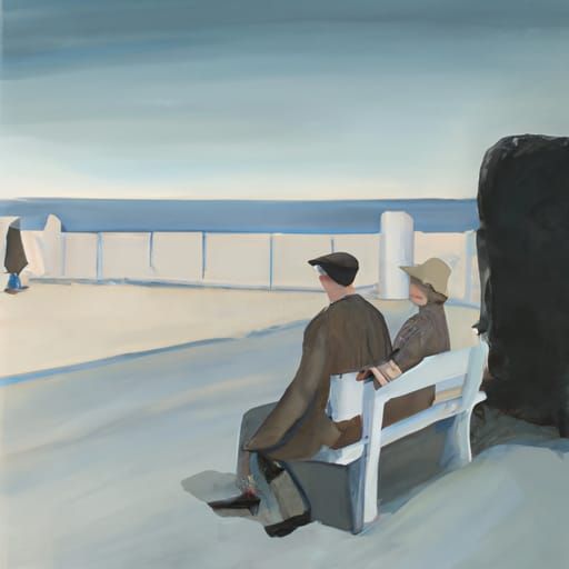 Couple on Bench in Open Square, Hopper Style