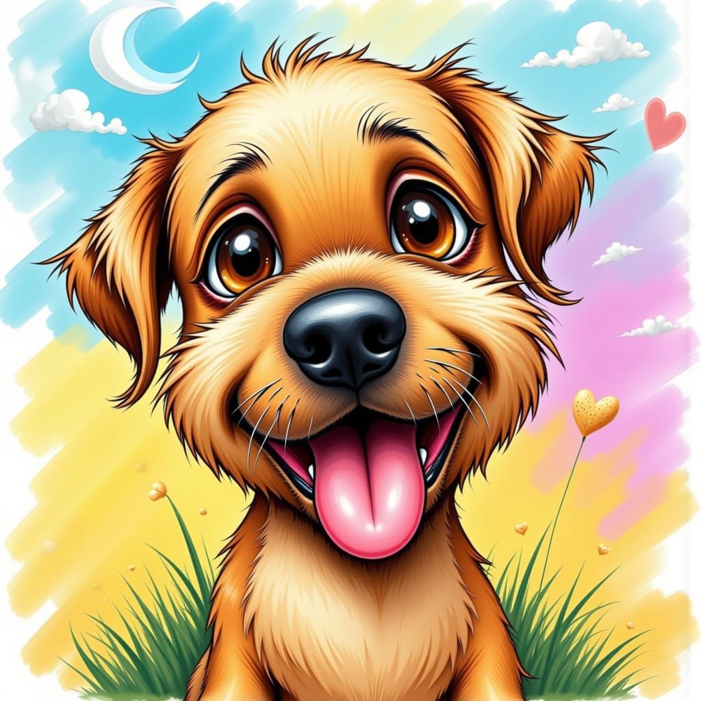 Whimsical Caricature of a Playful Dog