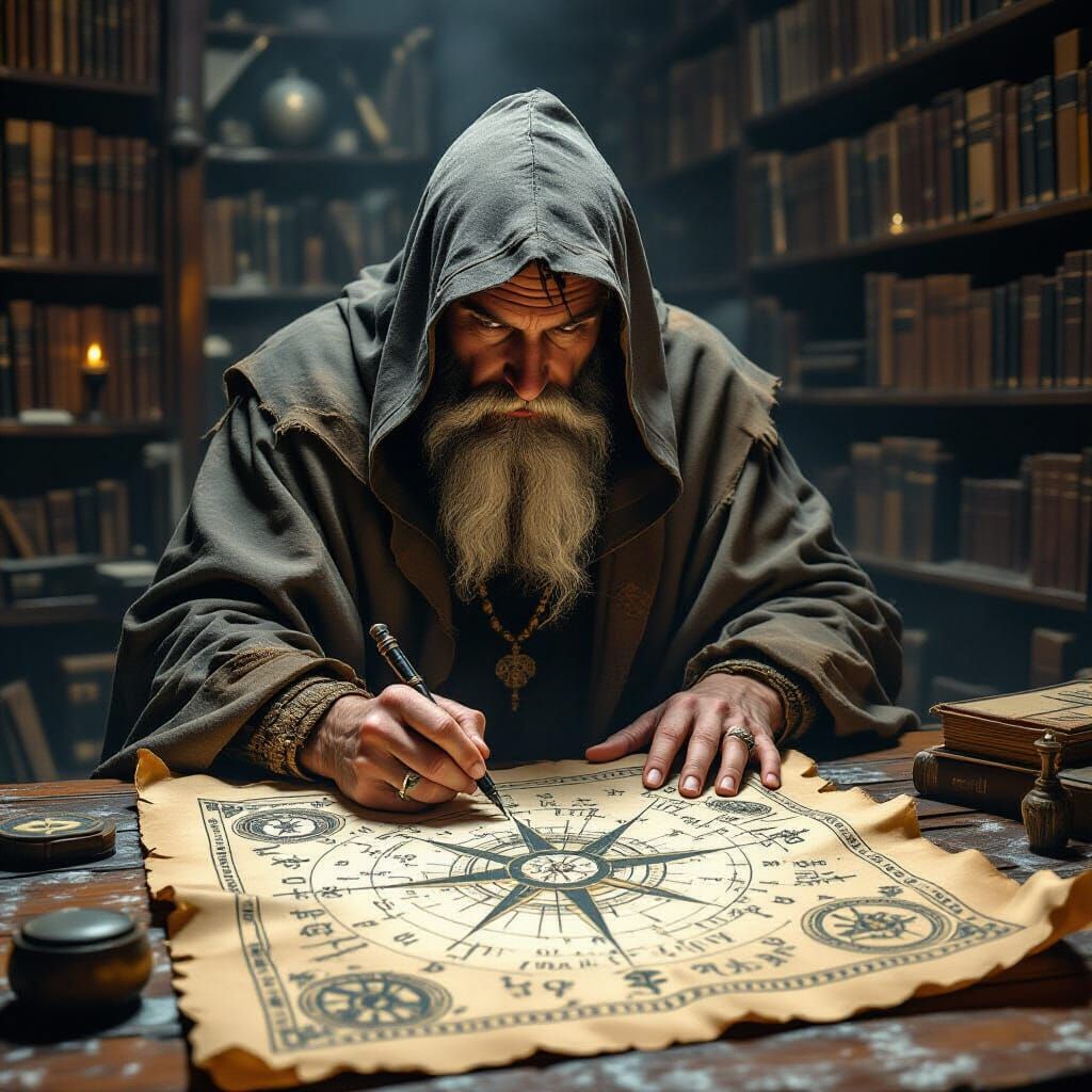 Mystical Map with Cryptic Runes and Inscriptions