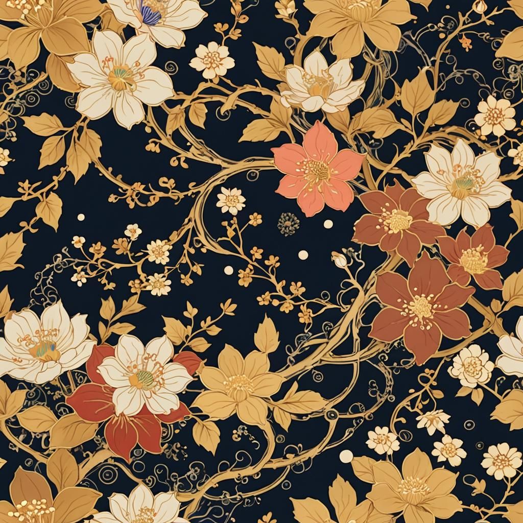 Magical Flowering Vines in Ukiyo-e Style