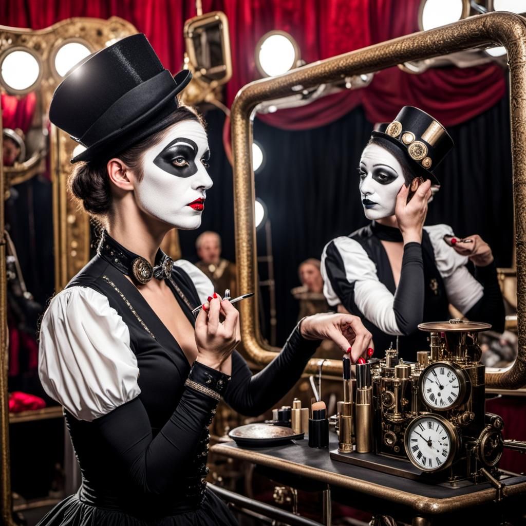 Steampunk Mime Backstage Reflection
