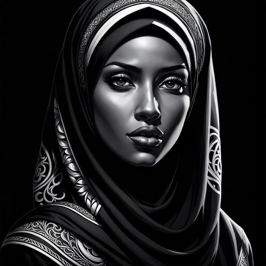 Monochrome Portrait of Woman in Hijab