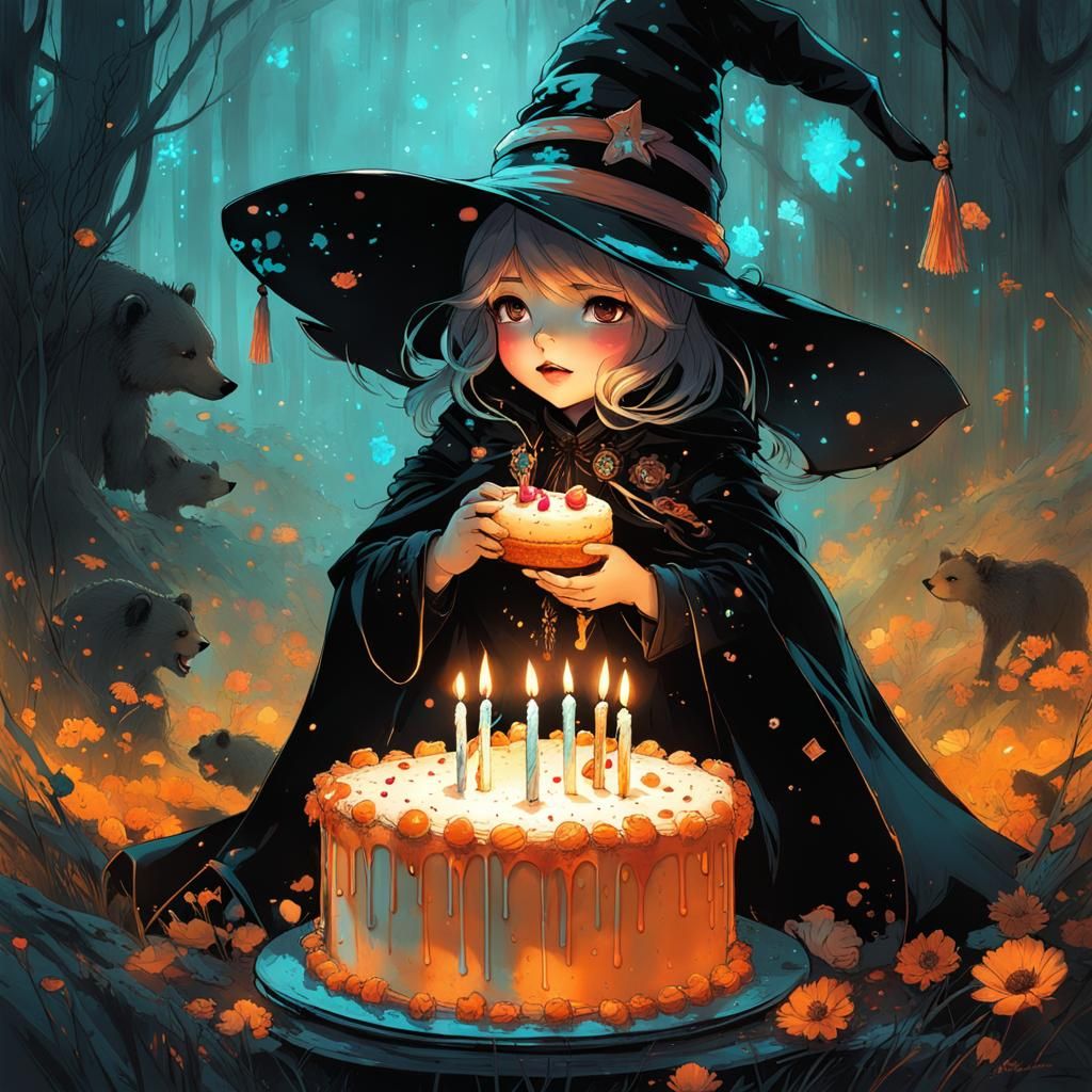 Chibi Witch and Bioluminescent Bear Celebrate