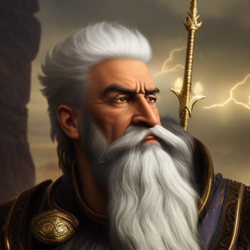 Zeus Portrait in Detailed Matte Painting Style