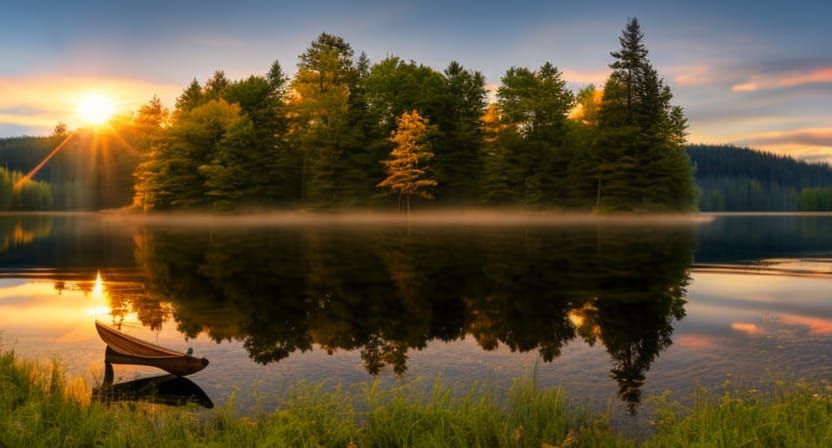 Cabin at Sunrise in Clockpunk Hyperrealism