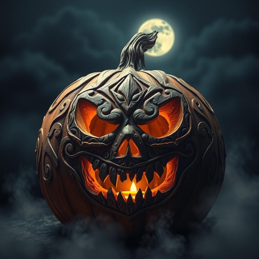 Intricate Jack-o-Lantern in Dark Chiaroscuro Style