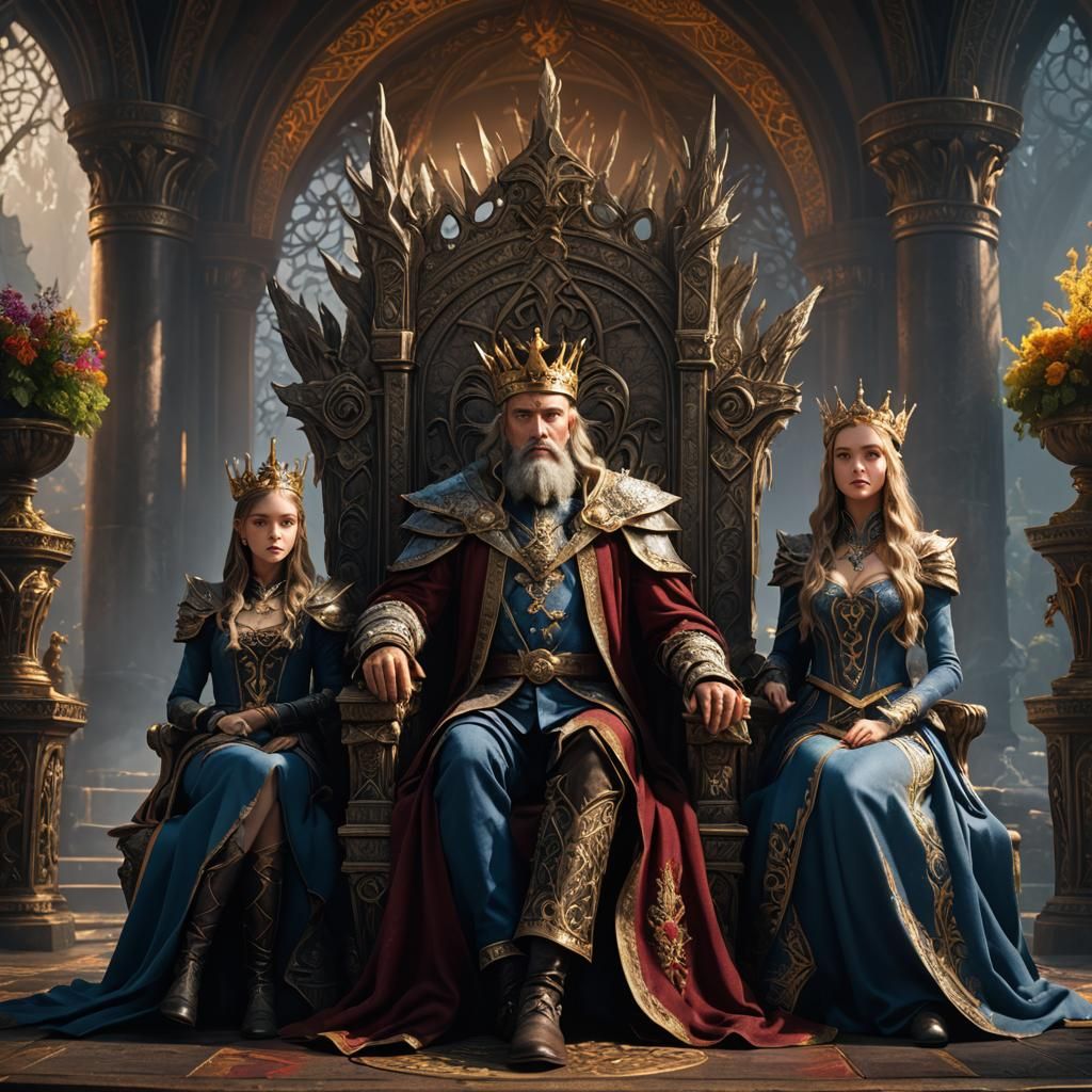 Elfish King with Daughters: Fantasy Concept Art