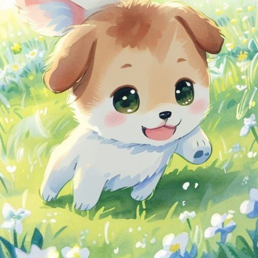 Whimsical Watercolor Puppy Portrait