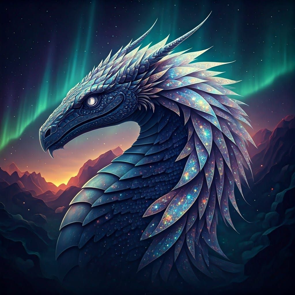 Aurora-Lit Serpent Cryptid in Surrealist Style