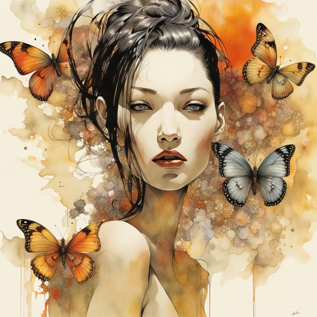 Expressive Angel Woman with Butterfly Wings